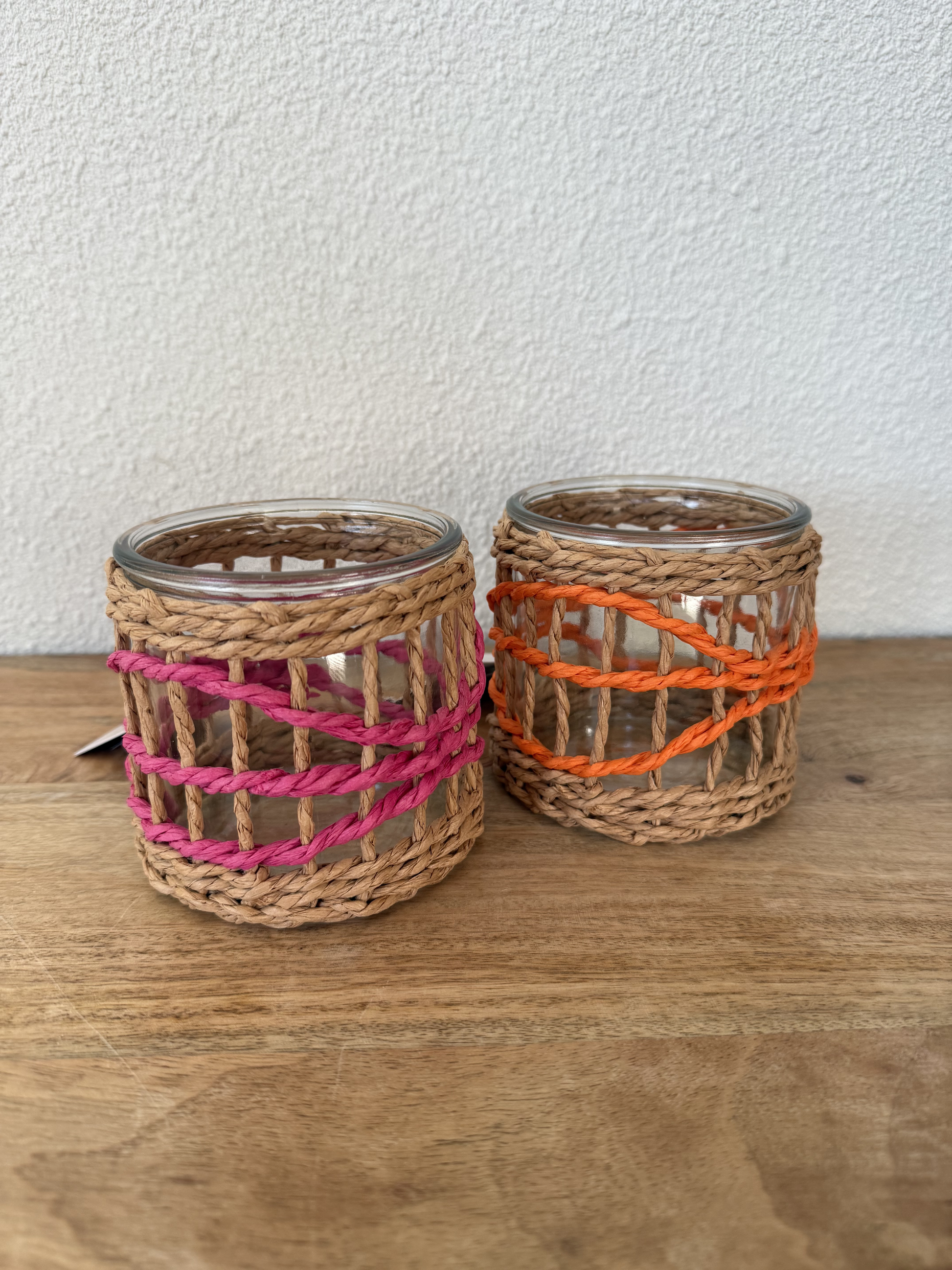 Windlicht waxinehouder roze Oranje