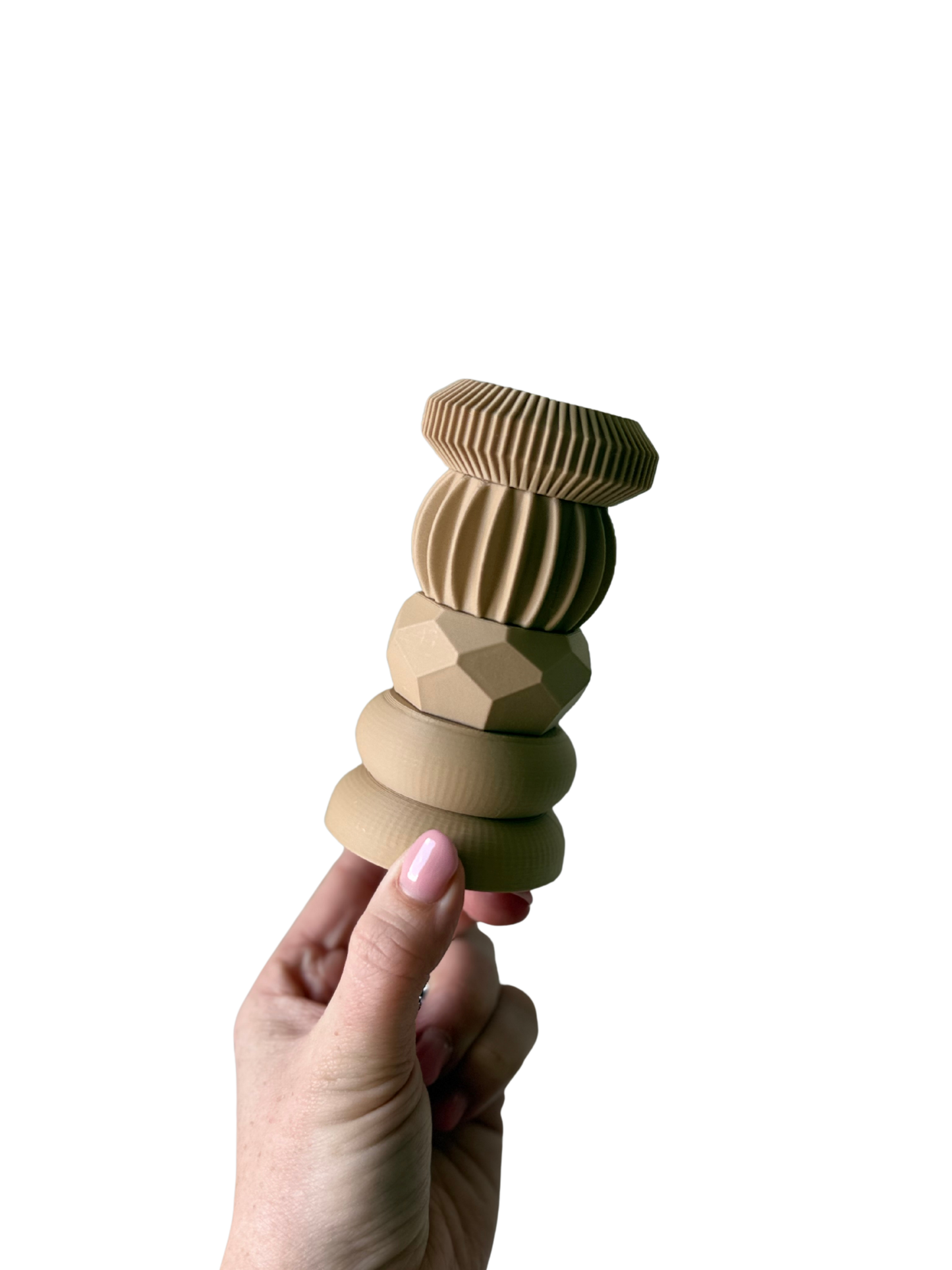 Stapelbare kandelaar basis kleur beige voorbeeld.