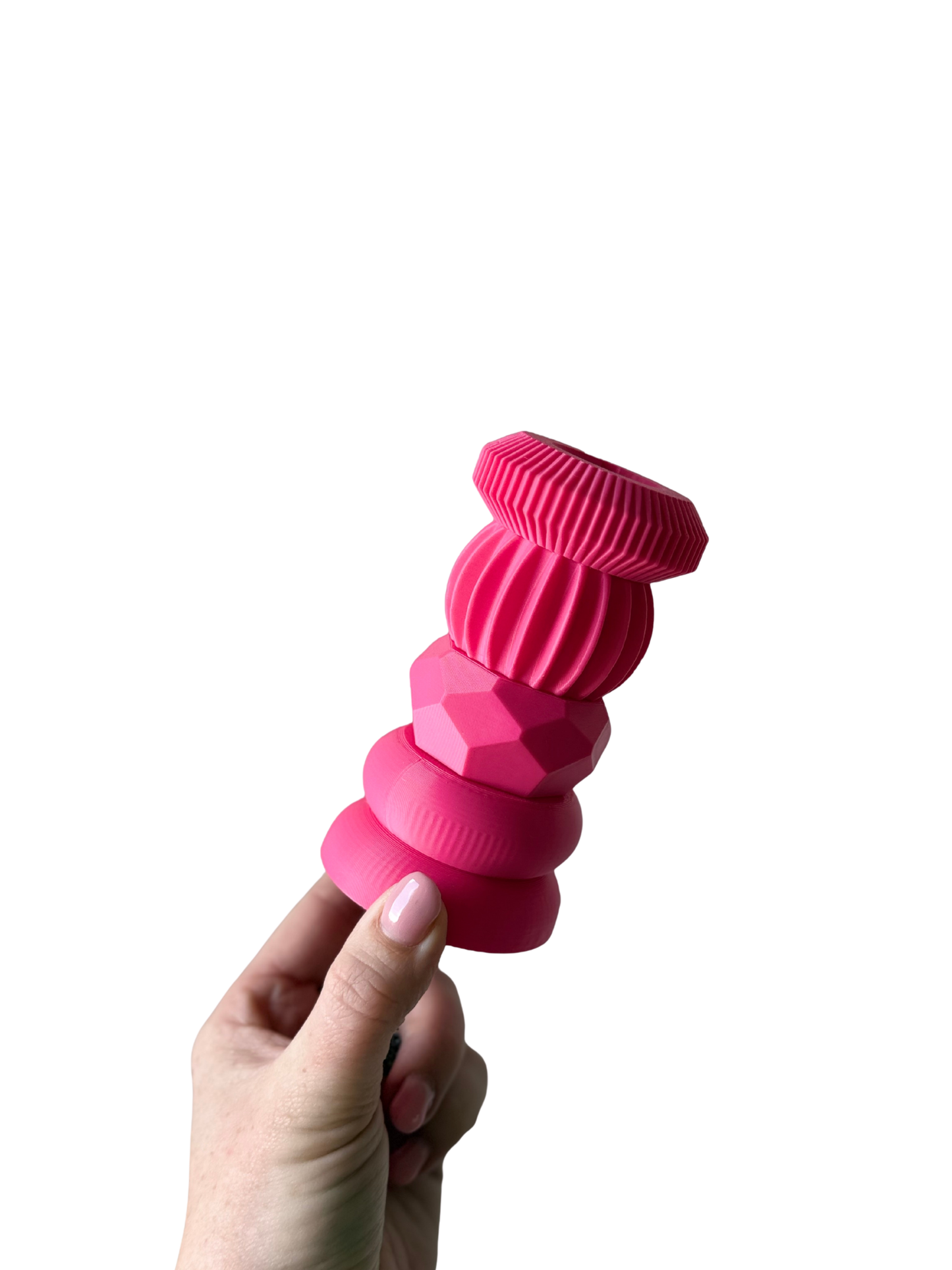 Stapelbare kandelaar basis kleur fel roze voorbeeld.
