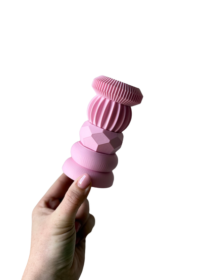 Stapelbare kandelaar basis kleur roze voorbeeld.