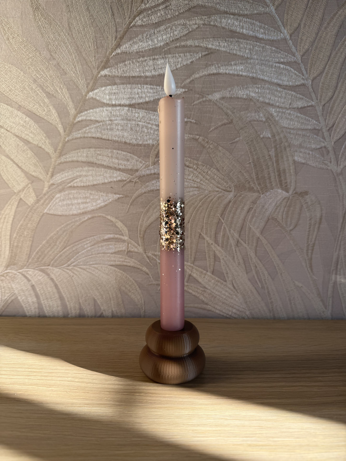 Led kaars - flamingo roze glitter