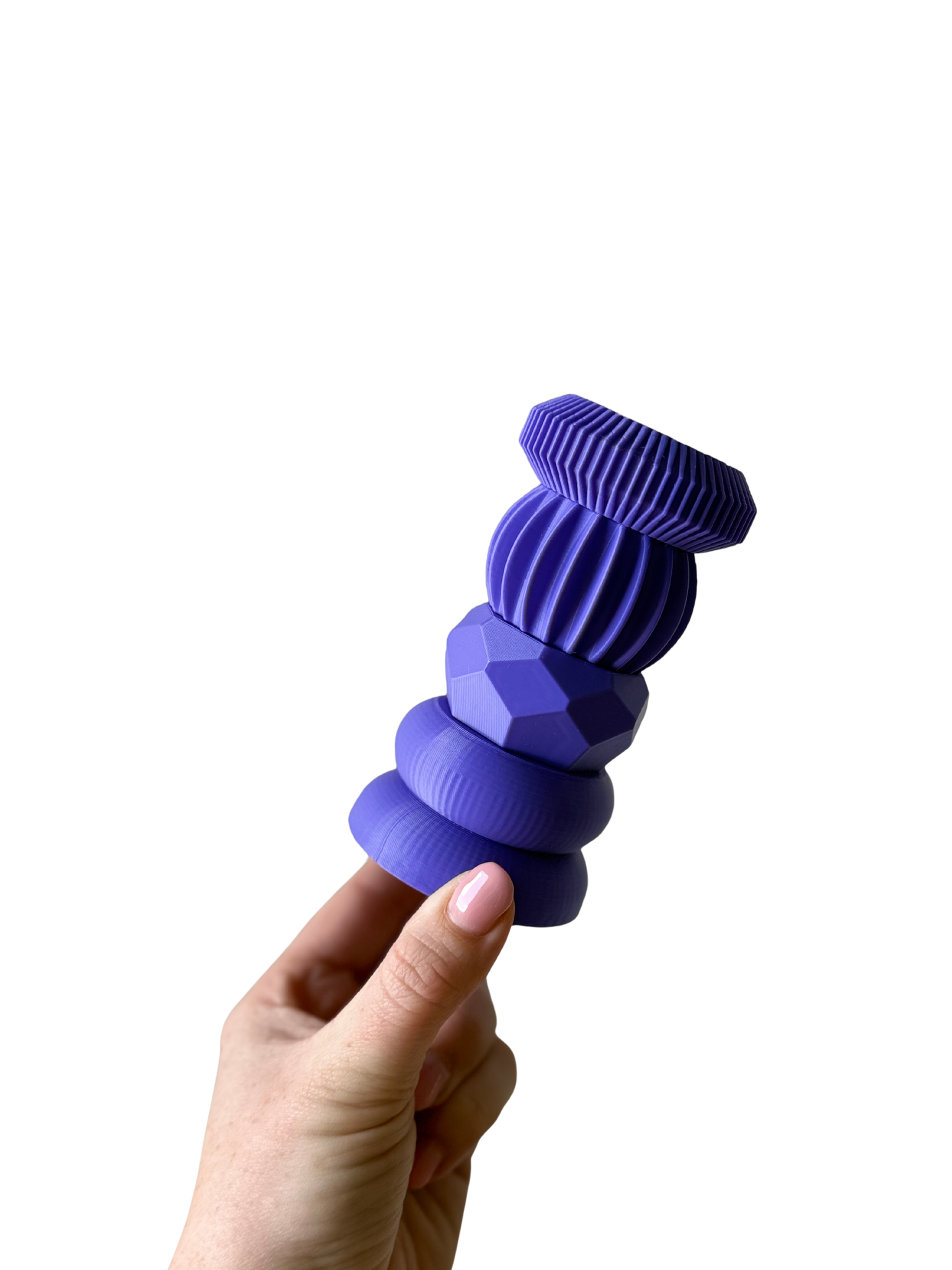 Stapelbare kandelaar basis kleur paars voorbeeld.