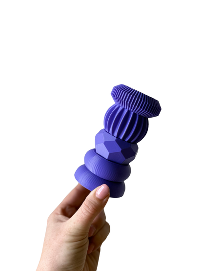Stapelbare kandelaar basis kleur paars voorbeeld.
