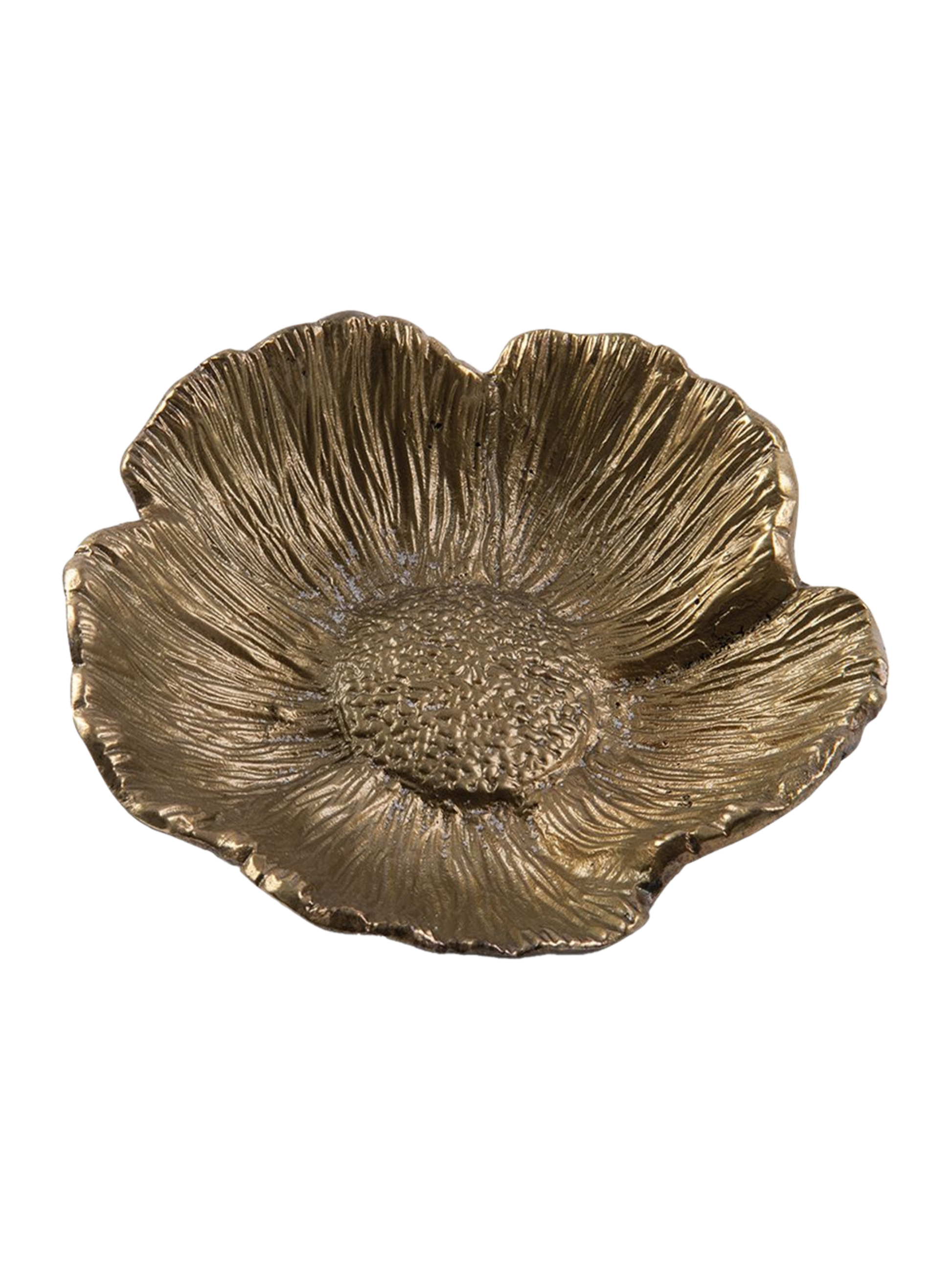 Goudkleurige metalen schaal in de vorm van een bloem, model Bloom Gold.